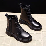 Pofulove Black Boots Women Shoes Leather Botas De Mujer Fashion Designer Boots Winter Booties Spring Fall Shoes Platform Boots