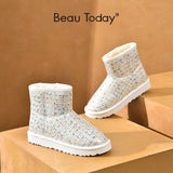 BeauToday Snow Boots Women Ankle Transparent Waterproof Layer Round Toe Slip-On Winter Ladies Colorful Fur Shoes Handmade 08027