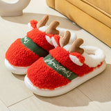 New 2021 Thick Sole Christmas Deer Slippers Women Men Indoor Warm Slipper Soft Plush Home Floor Lovers Winter Platform Shoes