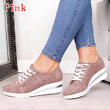 Murioki Women Wedge Shoes Summer Autumn Casual Canvas Sneakers Breathable Platform Sneakers Meddle Heel Pointed Toe Pump Air Mesh Shoes