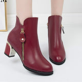 Women's Fashion Side Zipper Ankle Boots Autumn/ Winter  Boots Pointed High Quality Solid Ladies Shoes PU High Heels Boots