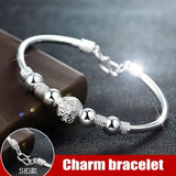 Christmas Gift Silver Color Lucky Beads Charm Friendship Cuff Bracelets&Bangle For Women Elegant Adjustable Wedding Jewelry sl096