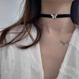 Christmas Gift Goth Vintage Butterfly Black Velvet Double Chain Clavicle Collar Choker Necklaces For Women Egirl Party Aesthetic Accessories