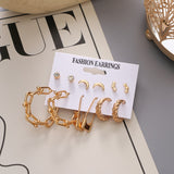 Christmas Gift  Fashion Pearl Hoop Earrings Set For Women Geometirc Gold Metal Circle Hoop Earrings Brincos 2021 Trend Jewelry Gift