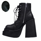Graduation Shoes Platform Boots European American Women's Ankle Boots Gothic Round Toe Zipper Women's Shoes High Thick Heel Leather Chunky Boots