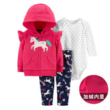 Murioki 3PCS Infant Toddler Baby Boy Girl Clothes Set Unicorn Floral Printed 2024 Fall Hooded Tops +Bodysuit+Pants Baby Girls Outfits