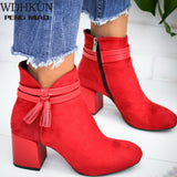 Murioki 2022 Red Tassel Ankle Shoes  Women's Shoes Single Boots Autumn Winter Pointed Toe Thick With Short Boots
