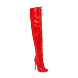 Murioki High Heels Long Boots Women Sexy Over The Knee Boot Female Lace-Up Patent Leather Night-Club Dancing Fetish Shoes Lady Big Size