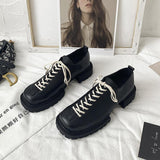 DEEPTOWN Women Flat Shoes Oxfords Platform Casual Fashion Black Spring Autumn Leather Black Harajuku 2021 Dropshipping