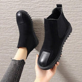 Pofulove Black Platform Shoes Chunky Womens Shoes Winter Autumn Suede Leather Vintage Fashion Short Ankle Boots for Girl Botas