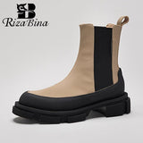 RIZABINA Real Leather Women Boots Fashion Platform Warm High Heel Winter Shoes Woman Office Lady Ankle Boot Footwear Size 35-42
