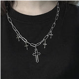 Christmas Gift Vintage Dark Gothic Hollow Cross Pendant Chain Necklace For Kpop Cool Harajuku Street Egirl Men Women BFF Punk Halloween Jewelry