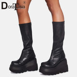 MURIOKI Ladies Platform Boots Fashion Print Zip Wedges High Heels Women's Boots Gothic Cosplay Shoes Woman 2022