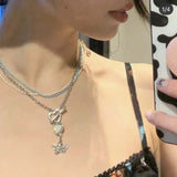 Christmas Gift Kpop Vintage Baroque Pearl Choker Heart Angel Pendant Clavicle Chain Necklace For Women Egirl Goth Cool EMO Punk Grunge Jewelry