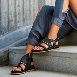 Sandales d'été plates en cuir artificiel pour femmes, tongs Rome à la mode, chaussures à plateforme
