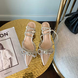 Graduation Shoes Autumn New 2022 Women Shoes Pointed Toe Pumps Stiletto Heel Slingbacks Rome Polka Dot  Butterfly-Knot Apricot Size 35-39