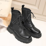 Autumn Winter Combat Boots Women 2021 New Black Platform Boots with fur Lace Up Sock Ankle Boots female Punk Gothic Shoes