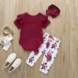 Newborn Baby Girl Clothes 0-24M 2022 Summer Fall Fly Sleeves Tops+Floral Pants+Headband 3PCS Sets Infant Baby Girl Outfit