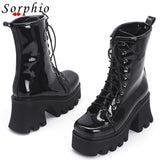 MURIOKI Female Motorcycle Boots Chunky Heel Lace-Up Solid Ankle Platform Shoes Woman High Quality Hot Sale Short Brand 2022 Fashion