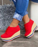 Women's thick-soled shoes women's loafers canvas low wedge hemp thick-soled comfortable thick-soled sneakers