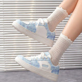 QWEEK Women Kawaii Korean White Platform Sneakers Sports Shoes Casual Designer Running Flat Vulcanize Rubber Sole Lolita