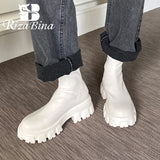 RIZABINA Size 34-41 Women Ankle Boots 2022 Platform Leather Winter Shoes Woman Warm Fur High Heels Short Boots Footwear