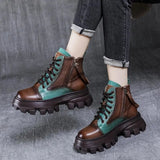 Pofulove Fashion Boots Women Shoes Platform Boots Vintage Retro Leather Booties Chunky Boots Goth Shoes Desinger Martin Botas