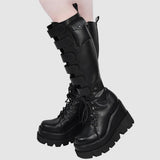 Brand Design Female High Platform Thigh High Boots Fashion Buckle Punk High Heels Boots Women Cosplay Wedges Shoes Woman