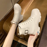 Women Soft Ankle Boots Winter Fashion Design 2021 Lace-Up Booties Sports Party Comfortable Platform Heel White Ladies Shoes