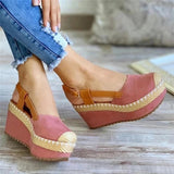 Sandalias de ante con costuras tejidas y punta redonda para mujer, zapatos de tacón alto, elegantes y sexys, de moda2021