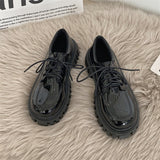 Murioki Black Vintage Oxford Platform Shoes Women Spring Autumn Fashion Comfortable Leather Platform Oxfords Loafers Casual Shoes 2022