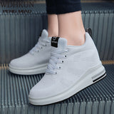 Hide Heel Women Fashion Sneakers Flying Knitting Wedge Casual Shoes Woman Air Mesh Breathable Autumn High Top Ladies Shoes