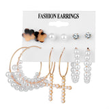 Christmas Gift Fashion Pearl Hoop Earrings Set For Women Geometirc Gold Color Metal Circle Hoop Earrings 2021 Trend Jewelry Gift