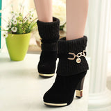 boots Women's boots high-heeled female boots 2021 winter new thick with shoes frosted wool in the Women's shoes Wedding