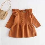 Murioki 2022 Baby Autumn Winter Clothing Infant Kids Baby Girl Ribbed Warm Dress Ruffled Long Sleeve Knitted Dresses Princess Party Gown