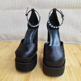MURIOKI 2022 New Sexy Super High Heel Sheepskin Women Sandals Fashion Real silk Printing Pumps Thick Platform Rhinestone Women's Shoes
