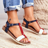 Summer 2021 Side Spare Large Size Low Top Flat Adult Patchwork Red Wedge Heel Fish Spout Fashion Sandals