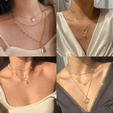 Christmas Gift  Trendy Multilayered  Pearl Pendant Necklace For Women Fashion Sun Star Gold Pearl Choker Necklaces 2021 Trend Jewelry