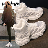 Pofulove Women's Winter Sneakers Height Increase Platform Ankle Boots Chunky Sports Plush Warm Shoes Zapatillas