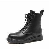 BeauToday Ankle Boots Platform Women Cow Leather Side Zipper Lace-up Round Toe Winter Ladies Warm Shoes Plus Size 04218