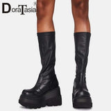 DORATASIA Big Size 35-43 Brand Design Ladies High Platform Boots Fashion Zip High Heels Boots Women 2020 Wedges Shoes Woman