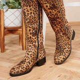 In the Winter Of 2020, The New Style Boots WithThick Heels And Side Zipper, European And American Roundhead Rider, Leopard Prin