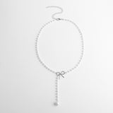 Christmas Gift Fashion Luxury White Pearl Bead Chain Choker Necklace for Women Flower Lariat Lock Collar Necklace Jewelry Party Charm