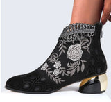 Murioki 2022 New Ankle Boots Women's Shoes Leather Boots Embroidery Ethnic Bohemia Zipper Spring Autumn Ladies Botas Botas De Mujer