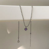 Christmas Gift 2021 Kpop New Fairy Aesthetic Purple Love Heart Pendant Bead Chain Necklace For Women Egirl Friends Goth Halloween Jewelry Gifts