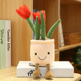Lifelike Tulip&Succulent Plants Plush Stuffed Toys Soft Bookshelf Decor Doll Creative Potted Flowers Pillow for Girls Kids Gift