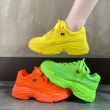 Soft Casual Thick Sneaker Platform Summer Breathable Mesh Women's Shoes Flat Casual Yellow Sports Shoes Female Orange 2020
