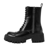 Pofulove Winter Boots Women Shoes Black Ankle Boots Platform Gothic Booties Leather Fur Boots Plush Warm Botas Fashion Designer