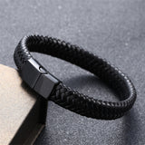 Christmas Gift Punk Men Jewelry Black Red Braided Leather Bracelet Stainless Steel Magnetic Clasp Fashion Bangles Wrap Bracelet