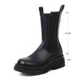 RIZABINA Women Short Boots Fashion Platform Pu Leather Thick Heel Winter Shoe Woman Warm Elastic Casual Lady Footwear Size 34-42